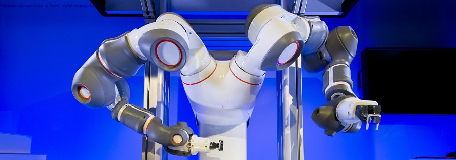 An Image of Multi Armed Collaborative Robot.